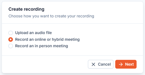 Example of recording an online or hybrid meeting