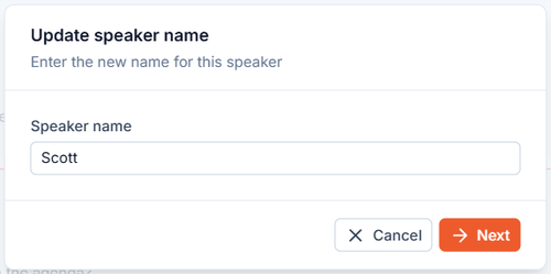Example of editing a speaker's name