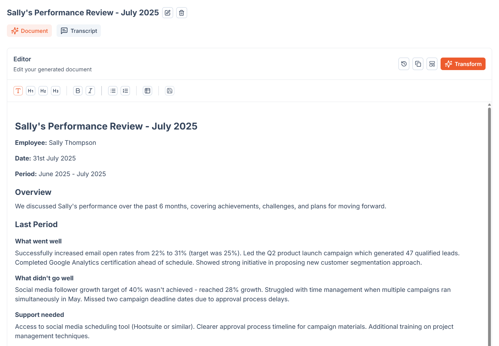 Voxxy Performance Review Template