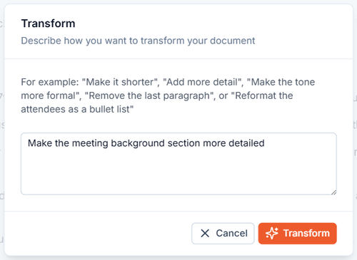 Example of transforming a document